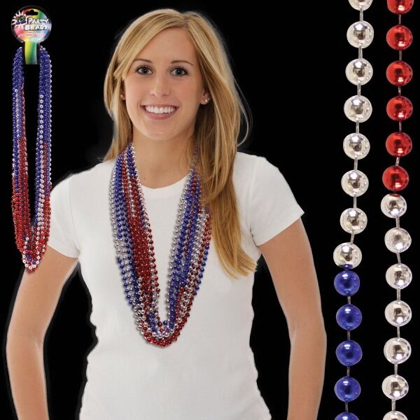 Main Product Image for 36" Red-Silver-Blue  (7mm) Bead Necklace