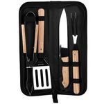 4-Piece Bamboo BBQ Grill Set with Polyester Carry Case