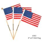 4" x 6" Hand Held USA Flag  With 10" Wooden Pole - Red-white-blue