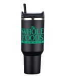 40 oz PP Lined Double Wall Tumbler w/ Handle and Straw - Black