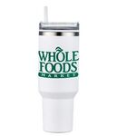 40 oz PP Lined Double Wall Tumbler w/ Handle and Straw - White