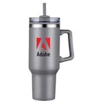 40 oz. Double Wall Tumbler With Handle and Straw - Gray