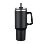 40 Oz. Stainless Steel Travel Mug with Handle and Straw - Black
