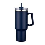 40 Oz. Stainless Steel Travel Mug with Handle and Straw - Navy Blue