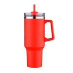 40 Oz. Stainless Steel Travel Mug with Handle and Straw - Red