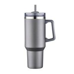 40 Oz. Stainless Steel Travel Mug with Handle and Straw - Silver