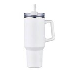 40 Oz. Stainless Steel Travel Mug with Handle and Straw - White
