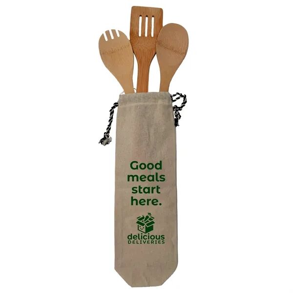 Main Product Image for Custom Printed Bamboo Utensils Holder with Cotton Tote