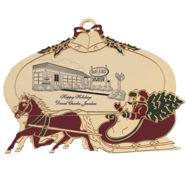 Main Product Image for Custom Printed Gold Sleigh Ornament with Colored Accents