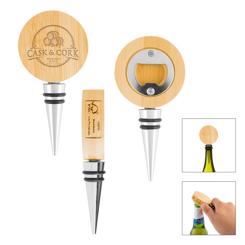 Main Product Image for Custom Printed Bamboo Wine Stopper With Bottle Opener