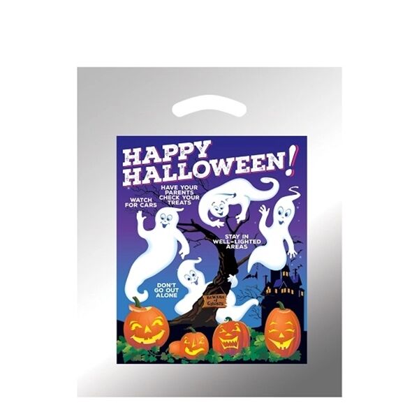 Main Product Image for Custom Logo Halloween Plastic Die Cut Bag - Ghosts with Pumpkins