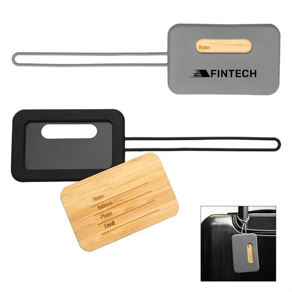 Main Product Image for Custom Printed First Class Bamboo & Silicone Luggage Tag