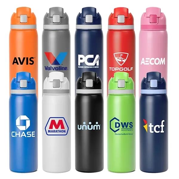 Main Product Image for Custom Logo Two-Toned Stainless Steel Pop Straw Bottle 27 Oz