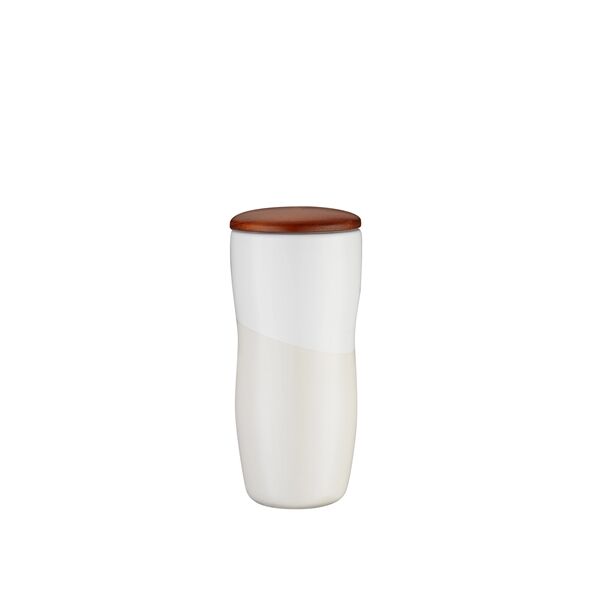 Main Product Image for Imprinted Double wall ceramic tumbler with wood lid 12oz
