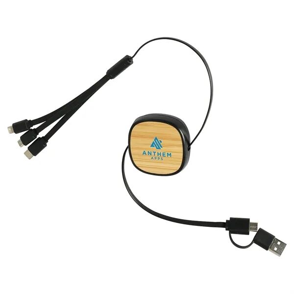 Main Product Image for Custom Bamboo Retractable 3-in-1 Charging Cable with Dual Inputs