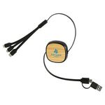 Buy Custom Bamboo Retractable 3-in-1 Charging Cable with Dual Inputs