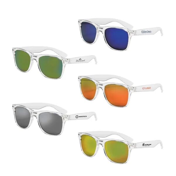 Main Product Image for Custom Printed Mirrored Clear Frame Malibu Sunglasses