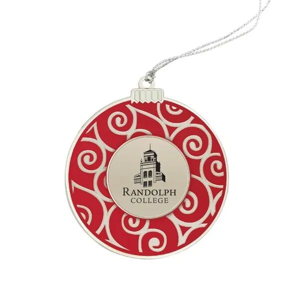 Main Product Image for Custom Cast Silver Holiday Ball with Red Color-Fill Ornament