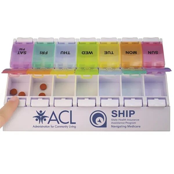 Main Product Image for Custom Logo AM/PM Weekly Push Button Pill Tray