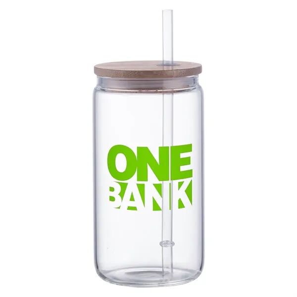 Main Product Image for Custom Logo Doto Glass Jar w/ Straw & Bamboo Lid 18 Oz