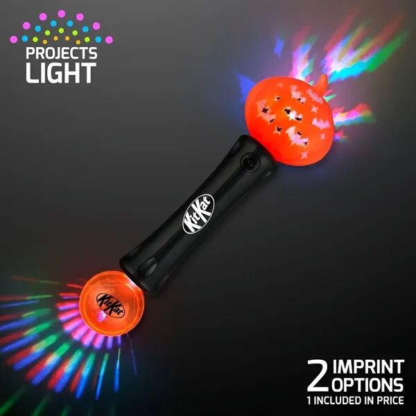 Main Product Image for Imprinted Pumpkin Wand with Bats Light Projection, NO Sound