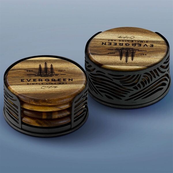 Main Product Image for Custom Printed Acacia Wood Round Coaster Set