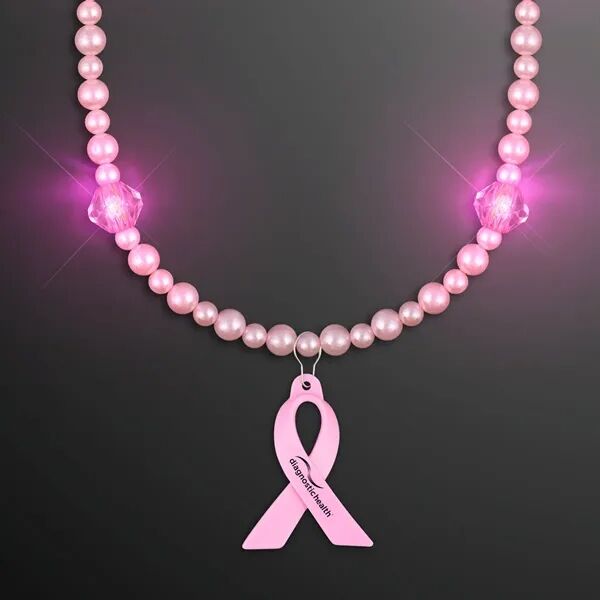 Main Product Image for Pink Pearls Light Up Short Necklace with Pink Ribbon