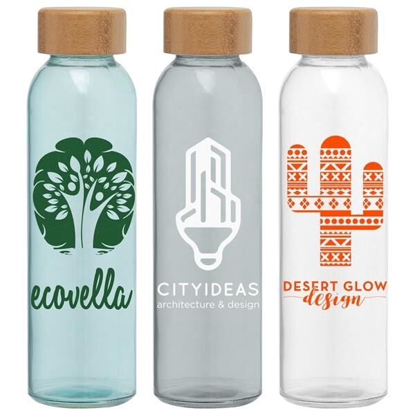 Main Product Image for Custom Printed Alpine Glass Bottle with Bamboo Lid 17 oz