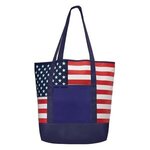 American Flag Non-Woven Tote Bag w/ 210D Pocket - Blue