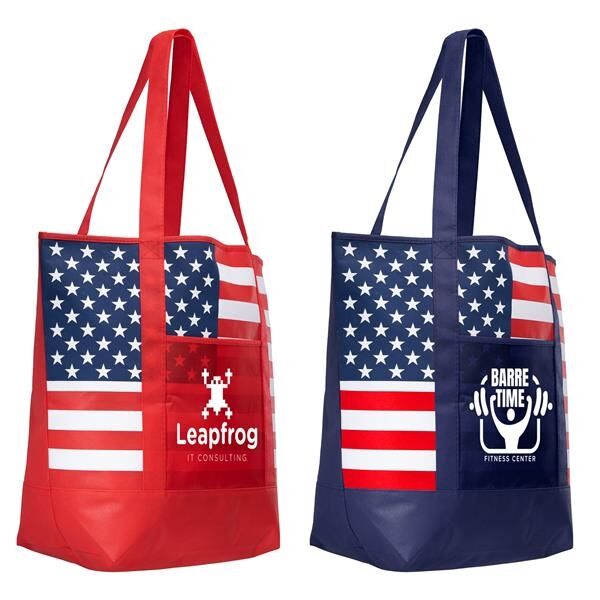 Main Product Image for Custom Printed American Flag Non-Woven Tote Bag w/ 210D Pocket
