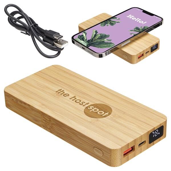 Main Product Image for Bamboo 10000mAh Dual Port Power Bank with Wireless Charger