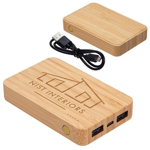 Main Product Image for Bamboo 5000mAh Dual Port Power Bank with Wireless Charger