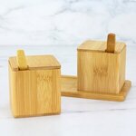 Bamboo Double Dipper Salt Boxes with Spoon & Tray -  