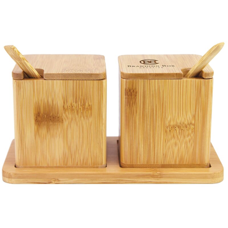 Main Product Image for Bamboo Double Dipper Salt Boxes With Spoon & Tray