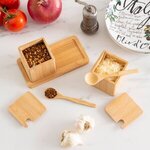 Bamboo Double Dipper Salt Boxes with Spoon & Tray -  