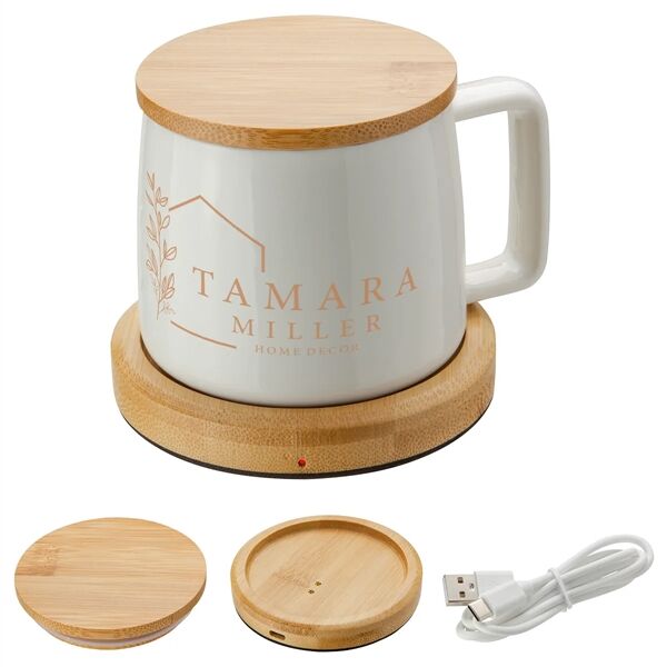 Main Product Image for Custom Printed Bamboo Mug Warmer with Ceramic Mug  8 oz