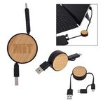 Bamboo Retractable 3-in-1 Charging Cable -  