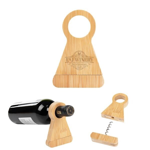 Main Product Image for Bamboo Wine Bottle Stand With Corkscrew