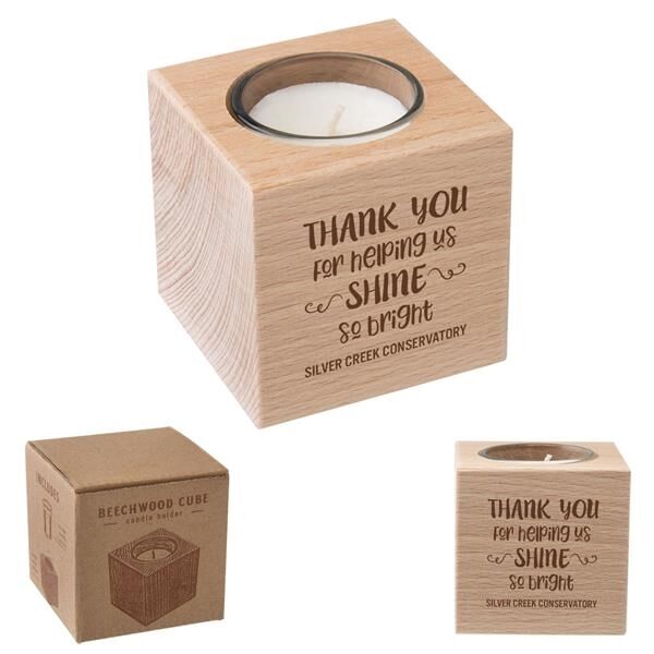 Main Product Image for Beechwood Cube Candle Holder
