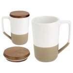 Bellaria 15 oz Ceramic Mug with Wood Lid - Medium White