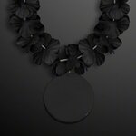 Black Flower Lei Necklace with Medallion (Non-Light Up) - Black