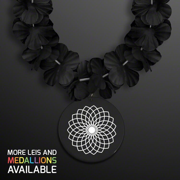 Main Product Image for Black Flower Lei Necklace with Medallion (Non-Light Up)