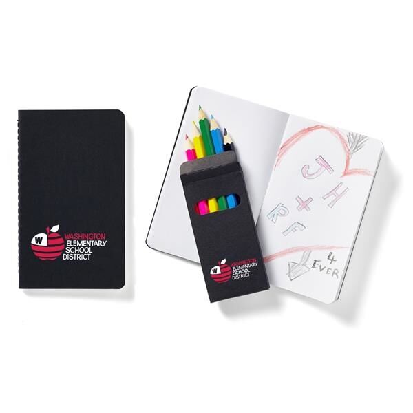 Main Product Image for Black Mini Notebook & 6-Color Pencil Set