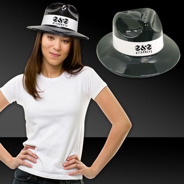 Main Product Image for Black Plastic Fedora with White Band