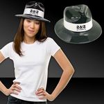 Black Plastic Fedora with White Band - Black