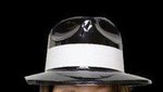 Black Plastic Fedora with White Band - Black