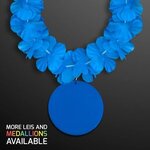 Blue Flower Lei Necklace with Medallion (Non-Light Up) - Blue