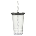 Clear 16 oz Slurpy tumbler with Lid and Striped Straw - Clear Black