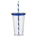 Clear 16 oz Slurpy tumbler with Lid and Striped Straw - Clear Blue