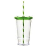 Clear 16 oz Slurpy tumbler with Lid and Striped Straw - Clear Green